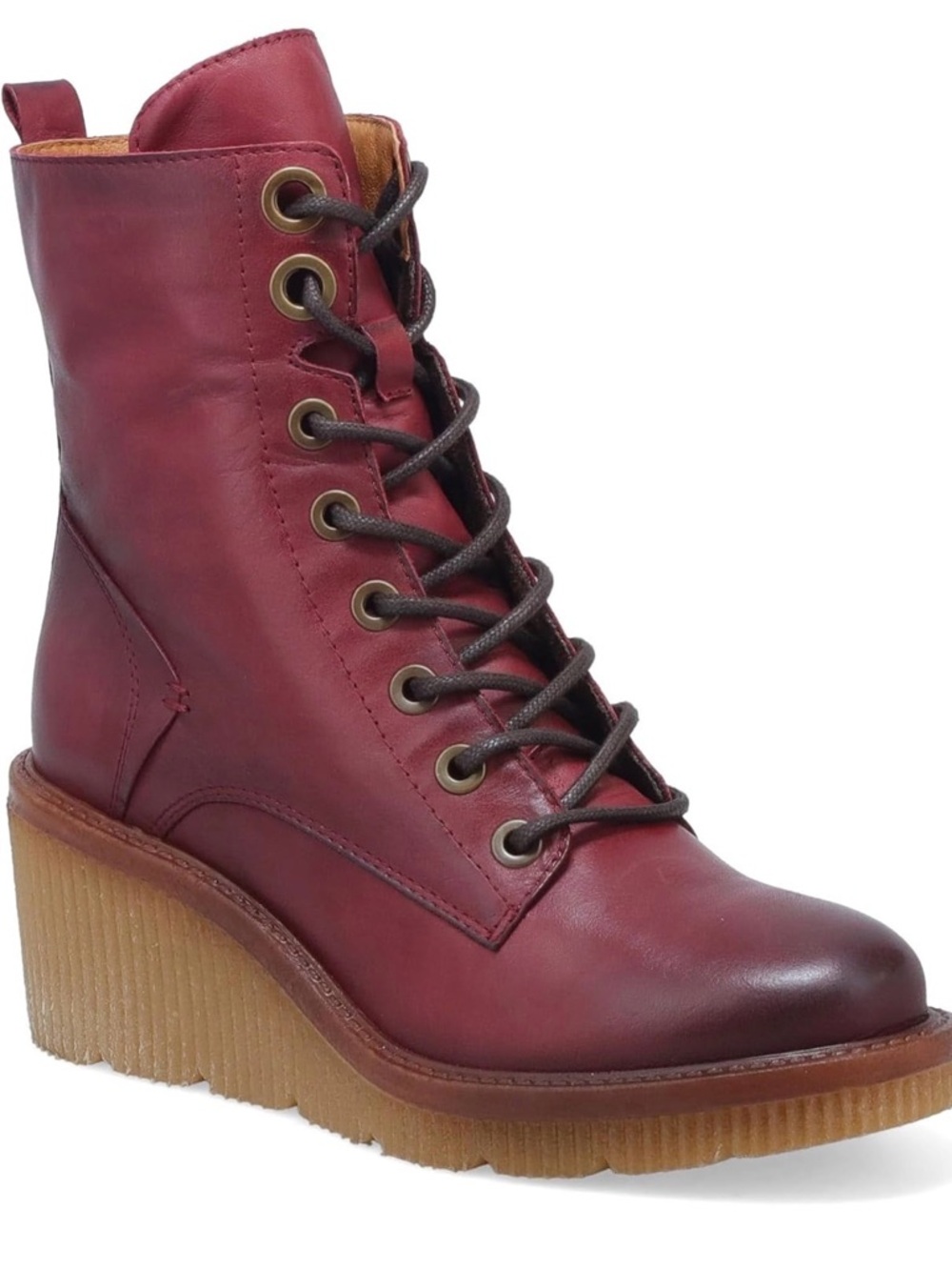 Miz Mooz Adrienn Lace-Up Women's Wedge Bootie Burgundy - Picture 2 of 4